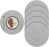 Pauwer Woven Round Placemats 6 Pieces 38 cm Light Gray Heat Resistant Non Slip