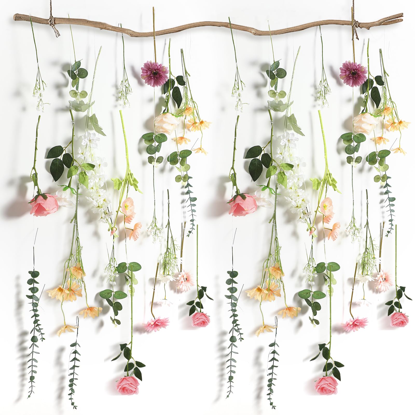Photo 1 of Hoteam 51 Pcs 26 Pcs DIY Flower Garland Artificial Hanging Wildflower Backdrop Set Fake Rose Eucalyptus Daisy Poppy Wild Flower Decor for Wedding Party Birthday Home Garden (White,Champagne,Pink)