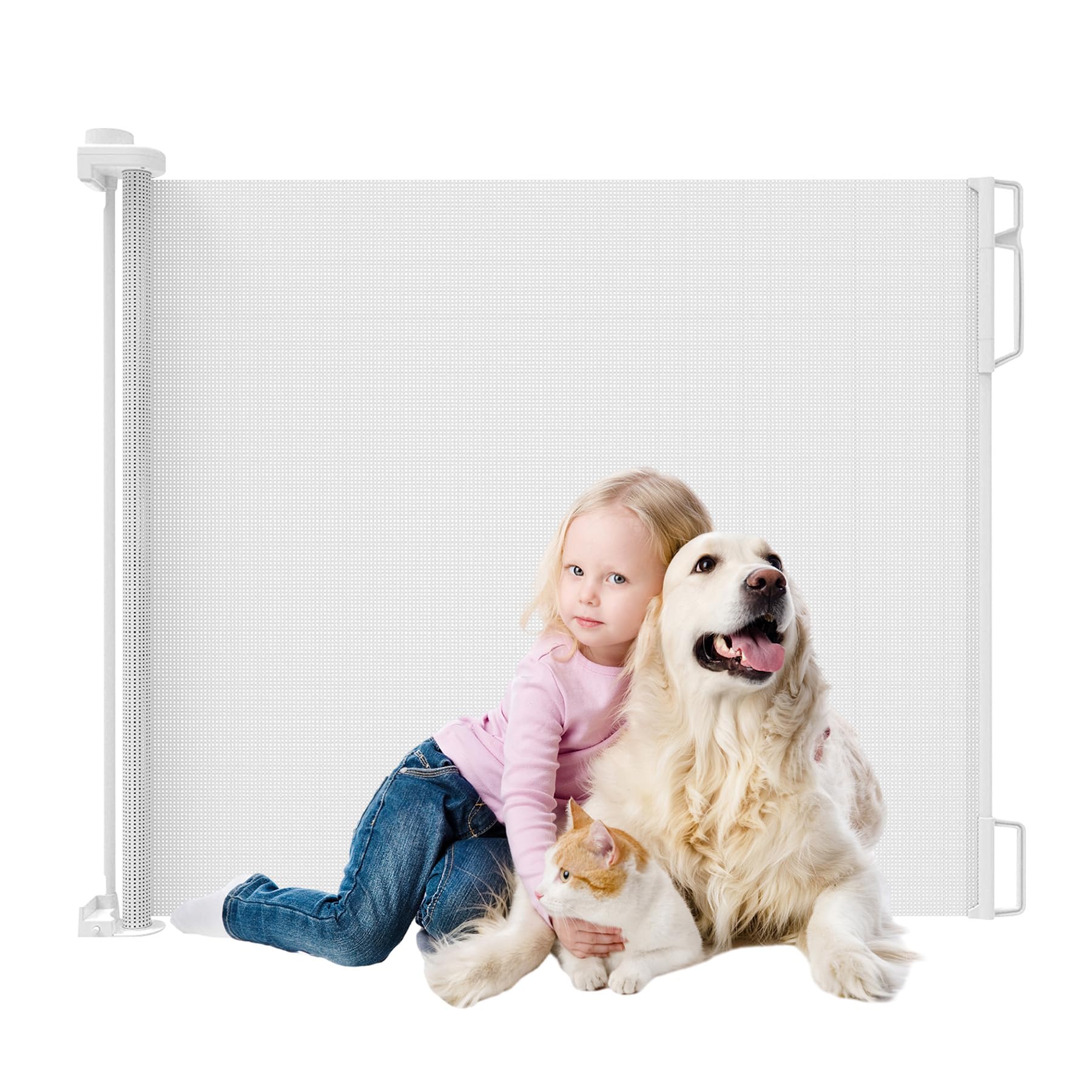 Retractable Stair Gate for Baby & Dogs, 140 x 83cm (55x33in), Extra Wide Safety Gate with Lock - Ideal for Large Openings & Pets
