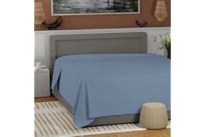 100% Cotton Queen Flat Sheet Only, Cool & Crisp Percale Sheets Queen Size Top Sheet, Highly Breathable & Comfortable, Light Blue Cotton Sheets by Color Sense