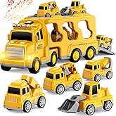 FunMission Toddlers Construction Toys for Kids 3-9 Year Old，5 in 1 Friction Power Vehicle Car for 3 4 5 6 7 Years Old Boys Girls，Carrier Truck Transport Toys for Christmas and Birthday Gifts