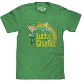 Tee Luv Men's Lucky Charms Vintage Lucky The Leprechaun Logo T-Shirt | 80s General Mills Lucky Charms Breakfast Cereal Shirt, Retro Cartoon Character Mascot Graphic Tee, Distressed Print