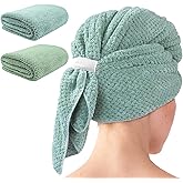 my novel things 2 Pack Extra Large Microfiber Hair Towel Wrap, 37.4" x 26.4" for Women, Super Absorbent & Quick Dry Hair Towel with Elastic Strap for Curly Hair Green Gift for Women Men Girls Friends