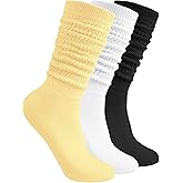 KUTTOR 3/6 Pairs Womens Slouch Socks Soft Breathable Scrunch Knee High Extra Long Boot Socks Retro Comfortable Size 5-11