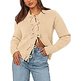BTFBM Bow Cropped Cardigan Sweaters for Women 2026 Fall Winter Open Front Sweater Long Sleeve Button Fashion Spring Clothes