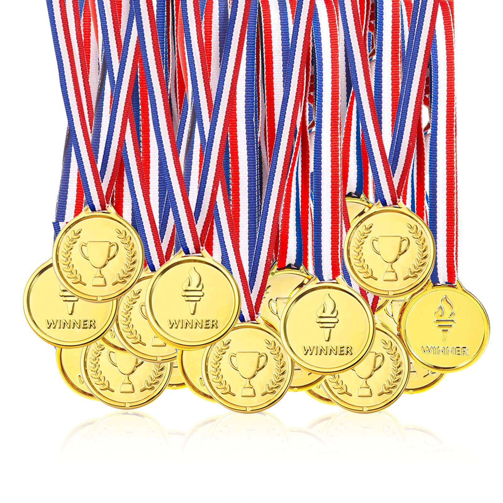 Pllieay 100 Pieces Gold Medals for Awards for Kids Plastic Winner Soccer Football Medals for Kids Awards Party Favors, Sports Party Game Prizes