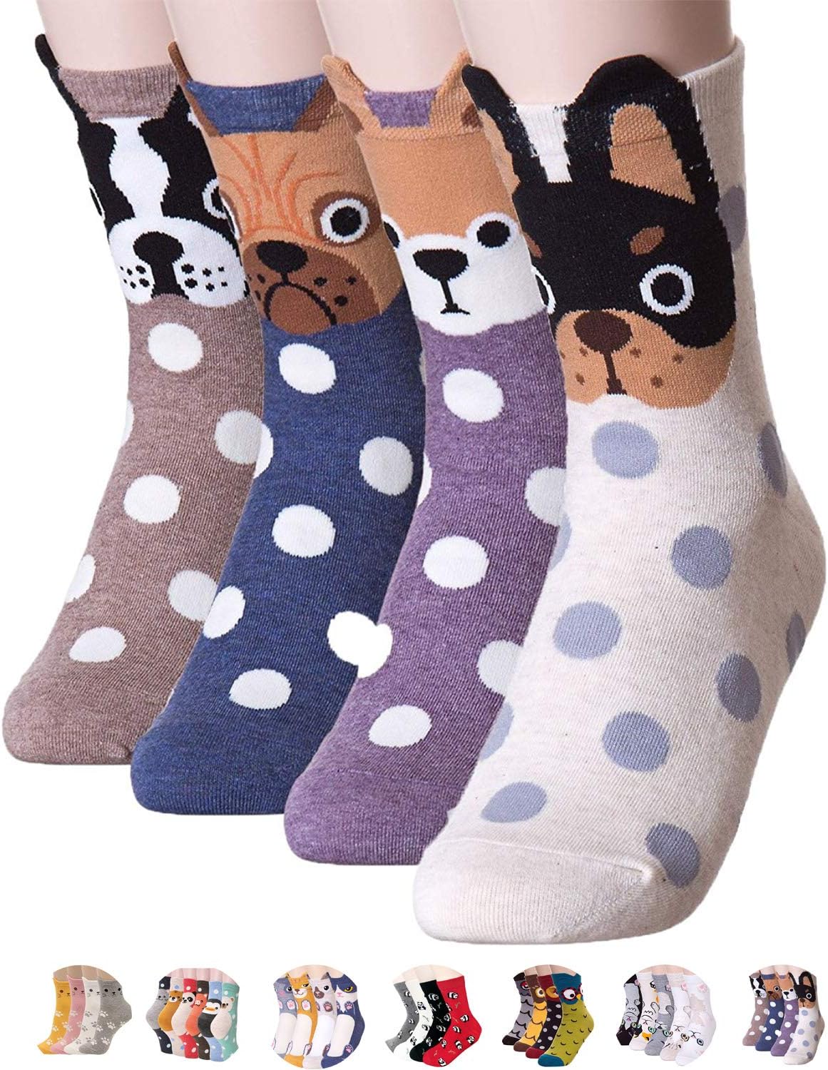 Womens Casual Cute Cat Socks - Animal Dog Owl Print Crew Novelty Fun Funny Lover Gift Christmas for Women
