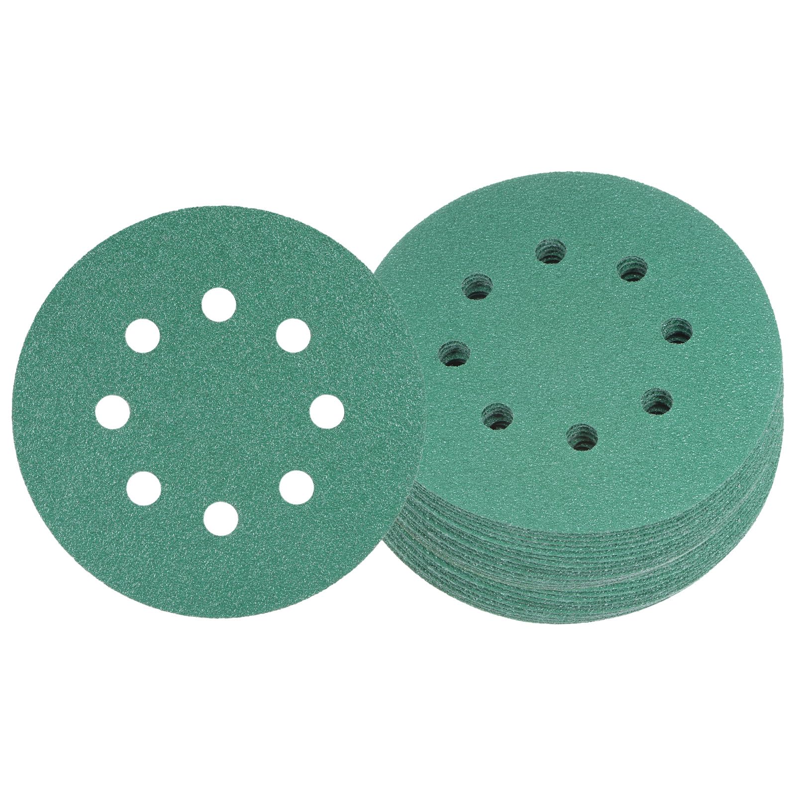 Kozelo 25pcs Green Film Sanding Discs - [5 Inch 60 Grits 8 Hole ] Round Aluminum Oxide Hook & Loop Wet Dry Sander Pads for Wood Metal Polishing Use| Zirconium Corundum Sandpaper