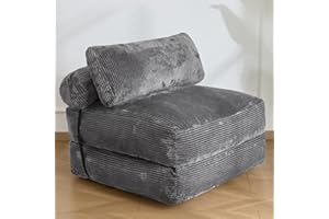 SHOUREN Folding Sofa Bed,Convertible Sleeper Chair Bed with Pillow,Foldable Futon Couch Mattress with Back Support,Portable Lazy Floor Sofa Lounger, Dark Grey, Single