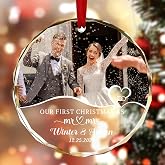Personalized First Married Christmas Ornaments 2026, Custom Photo Ornament | Mr and Mrs Picture Ornament, Crystal Customized Photo Ornaments For Couple Wedding Anniversary Christmas Keepsake Gifts