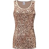 OThread & Co. Women's Glitter Sequin Tank Top Sleeveless Scoop Neck Night Out Party Top