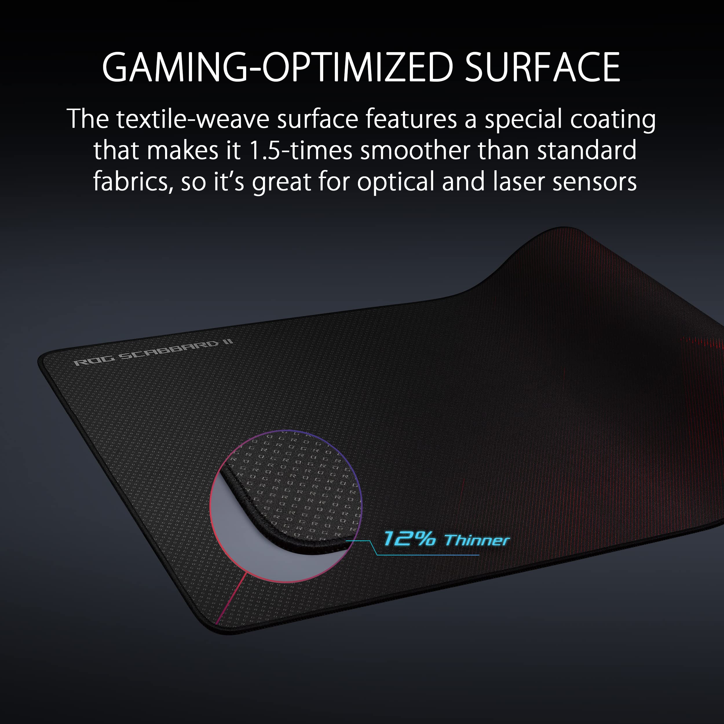 ASUS ROG Scabbard II Gaming Mouse Pad – 14.2” x 10.2” (Medium Size), Smooth Glide Surface, Water/Oil/Dust-Resistant, Anti-Fray Edges, Non-Slip Base - Black