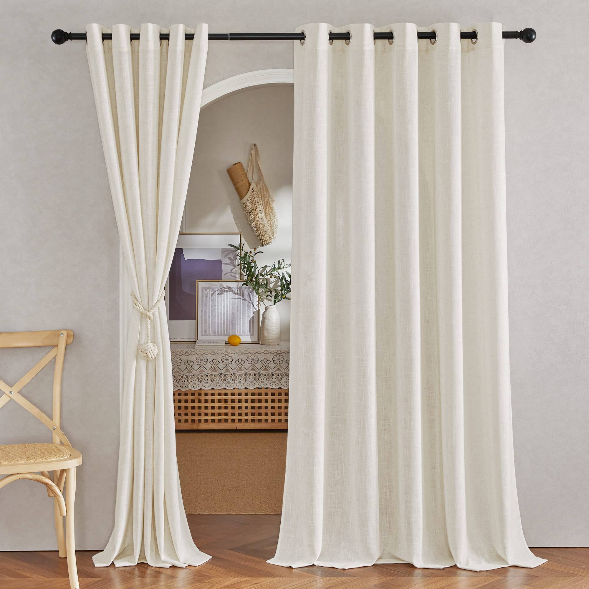 Photo 1 of NICETOWN Natural Linen Room Divider Curtains for Bedroom, Grommet Flax Linen Burlap Semi Sheer Window Drapes Privacy with Light Filtering for Patio Door/Bedroom, W68 x L84, 2 Pieces