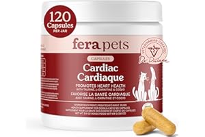 Fera Pets Cardiac Support - Cat & Dog Heart Supplement with Taurine, L-Carnitine, & CoQ10 - Promotes Normal Circulation and H