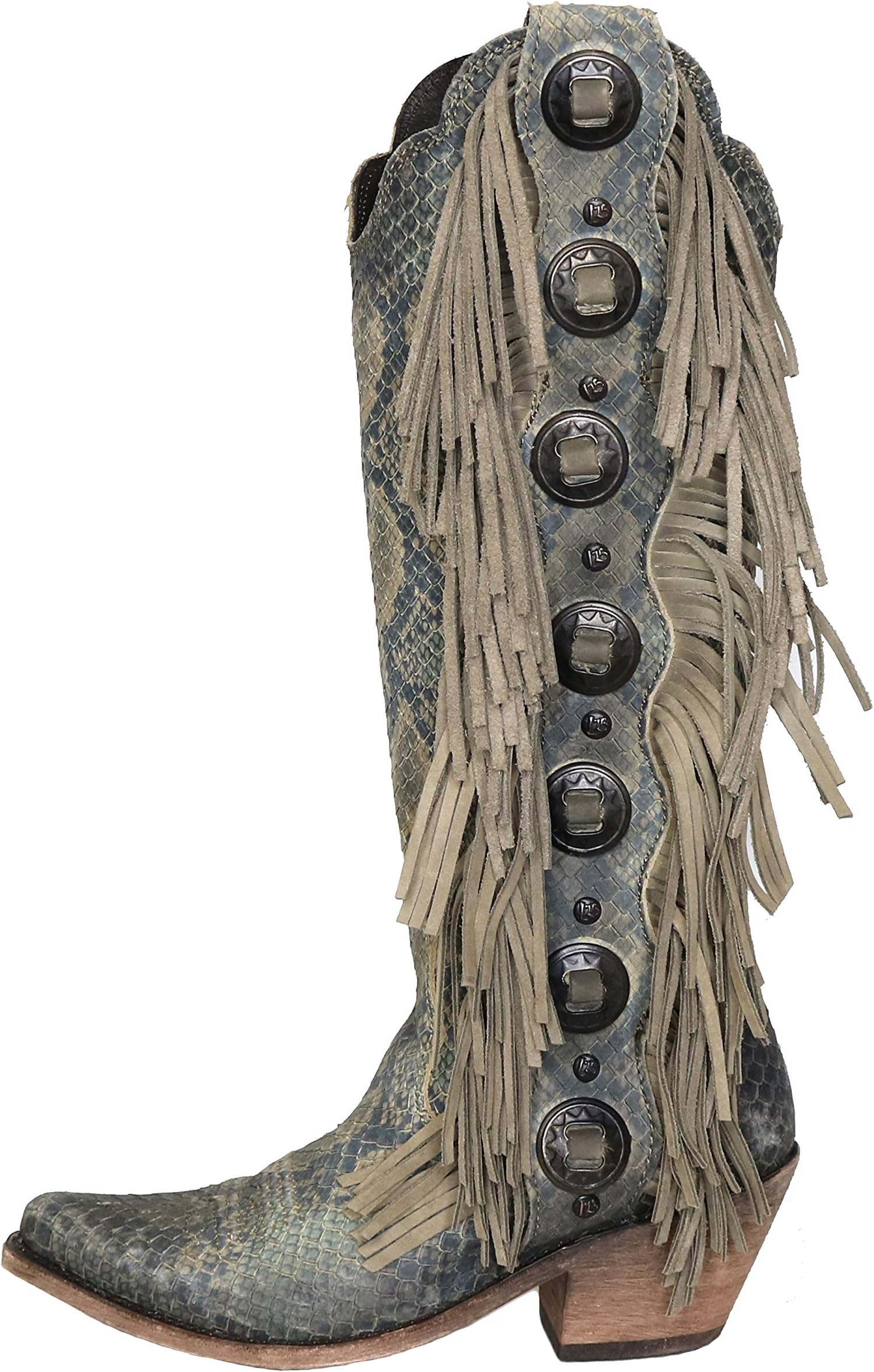 LIBERTY BLACK LB712953 Pithon Fileteado Verde Concho Fringe Boots