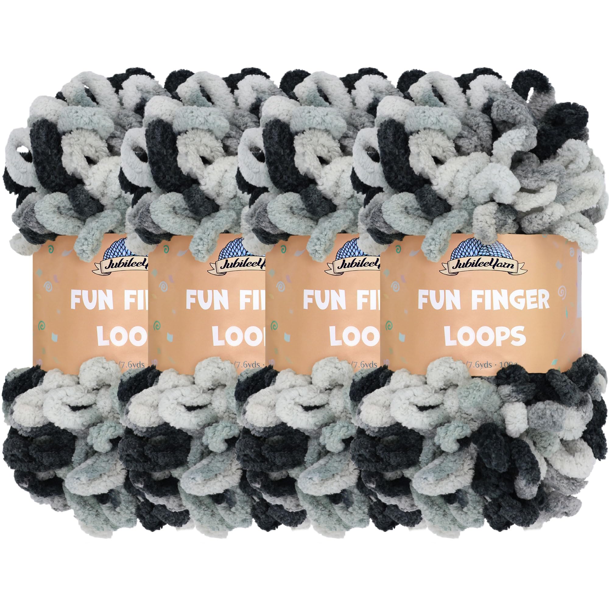 JubileeYarn Fun Finger Loops Yarn - Polyester Jumbo Weight Loop Yarn - 100g/Skein - Nemesis - 4 Skeins