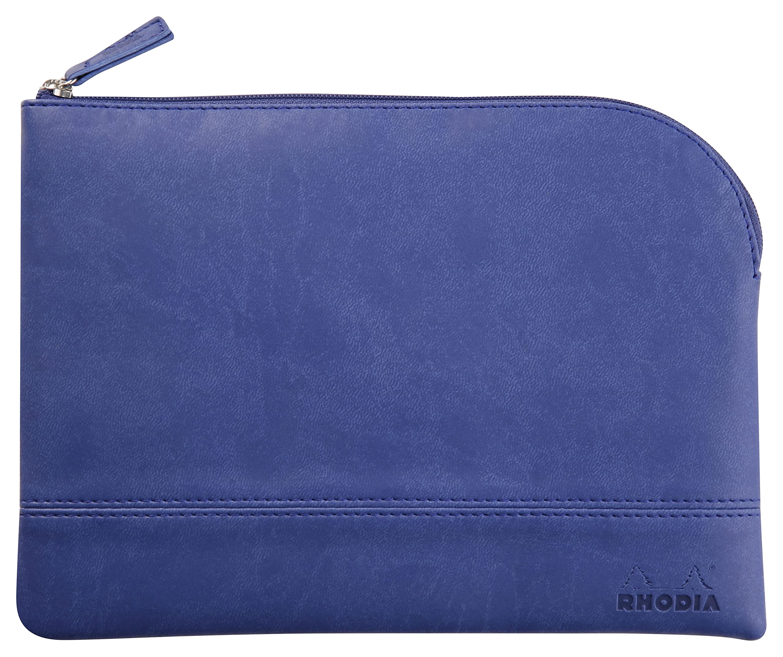 RHODIA 116638C - Faux Leather Zipped Pouch - Sapphire - Size M (16 x 22 cm) - Genuine Stitching - Orange Fabric Inside - Storage for Documents, Small Supplies — image 1
