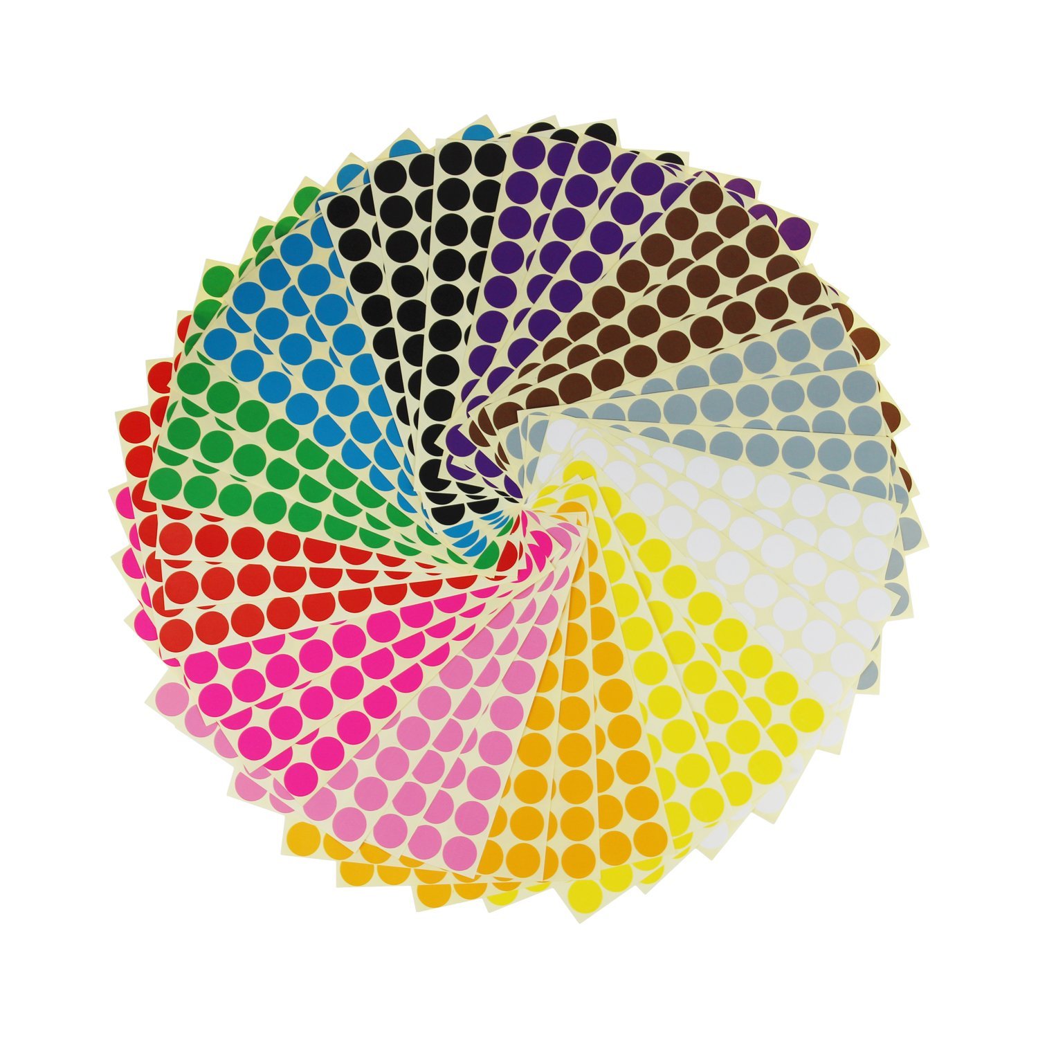 LJY 2520 Pcs Round Stickers 19mm, 12 Assorted Colours Dot Stickers, Self Adhesive Coloured Sticky Labels for Colour Coding, Moving House, Pricing and Office Filing (36 Sheets)