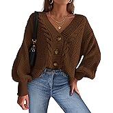 dowerme Cardigan Sweaters for Women Spring Fashion 2026 V Neck Long Sleeve Chunky Cable Knit Sweater Button Outwear