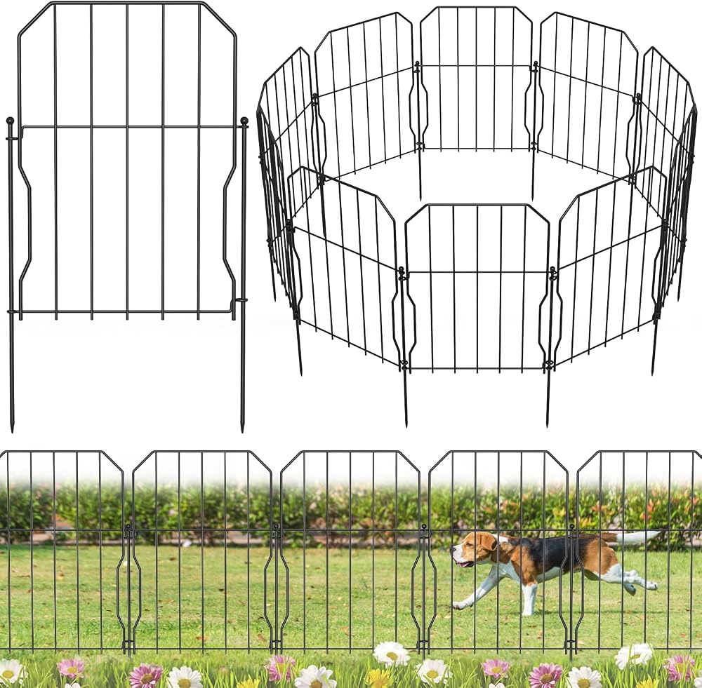 WELDUN Metal Garden Fence 310cm x 41cm 10 Pack Animal Barrier Black