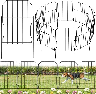 WELDUN Metal Garden Fence 310cm x 41cm 10 Pack Animal Barrier Black