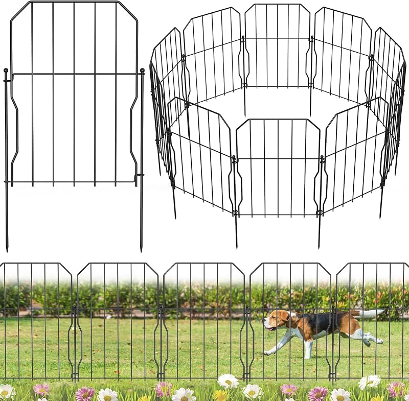 WELDUN Metal Garden Fence 310cm x 41cm 10 Pack Animal Barrier Black
