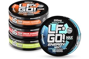 LF*GO! Energy Pouches | Caffeine Pouches | Flavor Multi-Pack | Sour Cherry | Mint | Orange Tangerine | Strawberry Kiwi | 200 mg Natural Caffeine | 15 Pouches Per Can | 4 Cans
