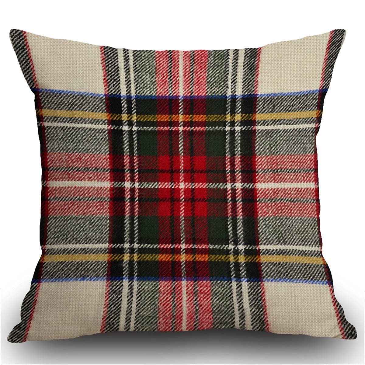Smooffly Plaid Cushion Cover 18x18 inch, Scottish Tartan Red and White Wool Plaid Pattern Symmetric Square Print Double Sided Decorative Pillow Case Throw Pillow Cover 45 x 45 cm