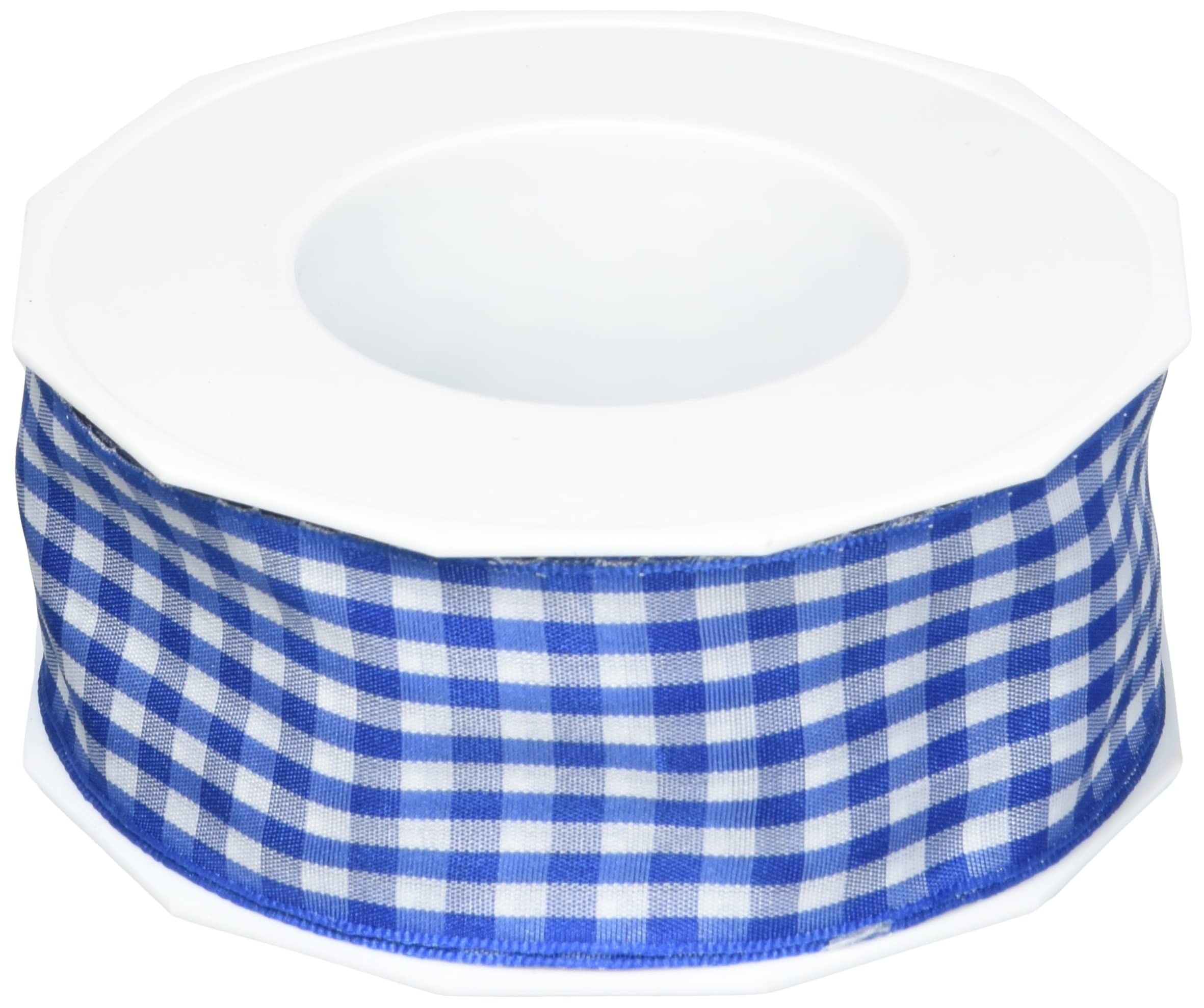 PRÄSENT - Vichy Wired Ribbon Blue-White 40 mm width, 20 m length — image 1