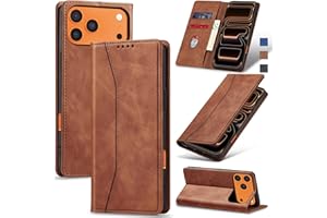 Jasonyu Flip Wallet Case for iPhone 17 Pro Max,Leather Magnetic Folio Cover with Card Holder,Kickstand - TPU Shockproof Durable Protective Phone Case,Brown