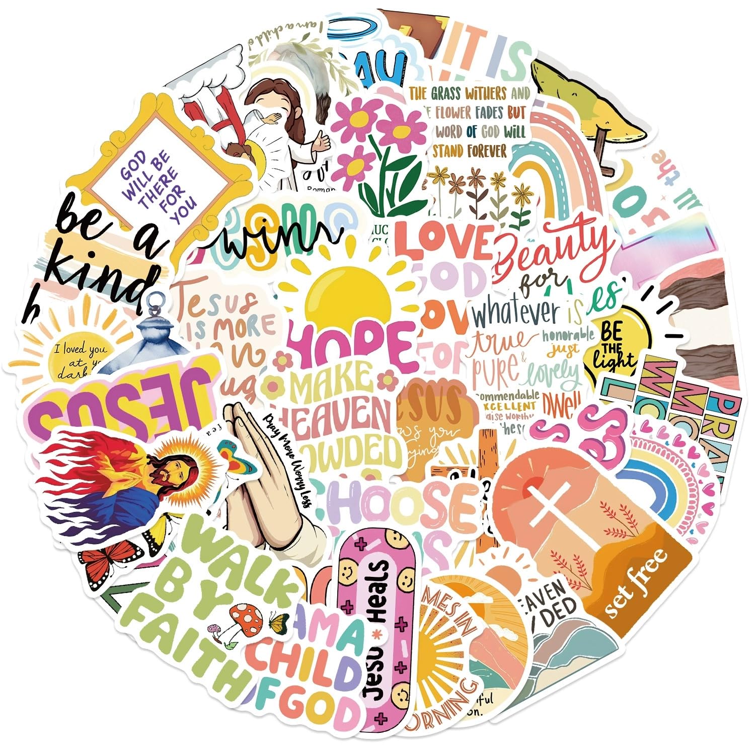 50 Pcs Christian Jesus Stickers Religious Cross Faith Stickers for Kids Vinyl Faith Wisdom Words Decals Religious Gifts for Phone,Water Bottle,Luggage,Laptop,Adults Teens Kids Boys Girls
