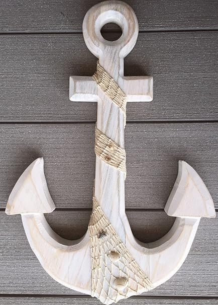 Icshoptoday Real Wood Nautical Shabby Chic White Anchor Wall Decor