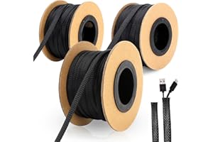 300 Feet 1/4, 3/8, 1/2 Inches Wire Loom PET Expandable Braided Sleeving Braided Sleeve for TV, Computer, Home Theater (Black)