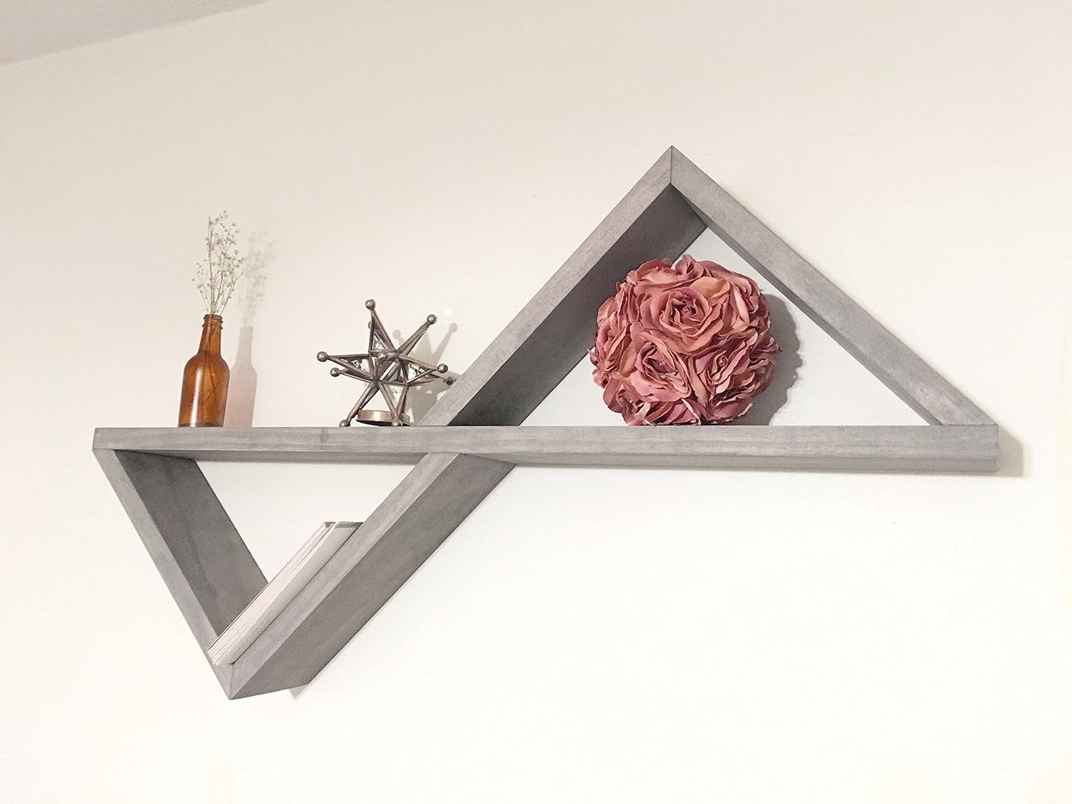Rustic Geometric Double Triangle Shelf, Triangle Shadow Box