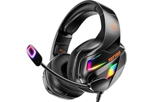 Tatybo Gaming Headset for PC PS5 PS4 XboxOne, Gaming Headphone with 50mm Drivers 3D Surround Sound, Noise-Cancelling Mic, Soft Memory Earmuffs & 4 Modes RGB Light