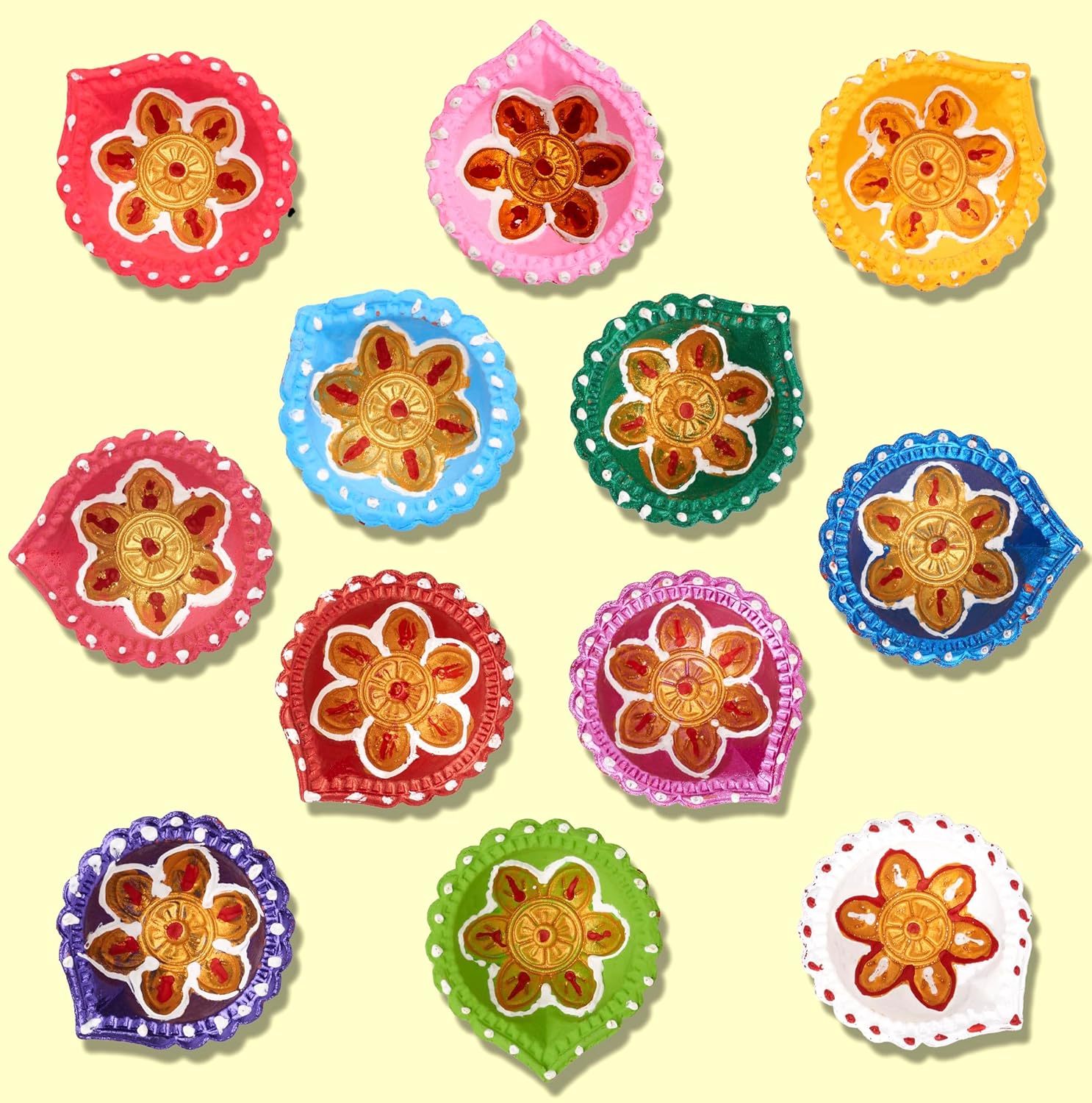 Oil Lamps & Accessories - IndoTribe 12Pc Diwali Diyas For Decoration Diwali Decorations For Home Diwali Lights Diwali Decor Diwali Diya Diwali Candle Diwali Gifts For Friends Clay Diya For Diwali Tea Lights Candles Diwali Diya