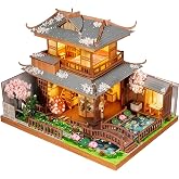 DIY Tiny House Building Kit for Adult Mini Japanese Cherry Blossom Miniature House Kit 3D Puzzles Tiny Home for Adults Unique Doll House Kit Gifts