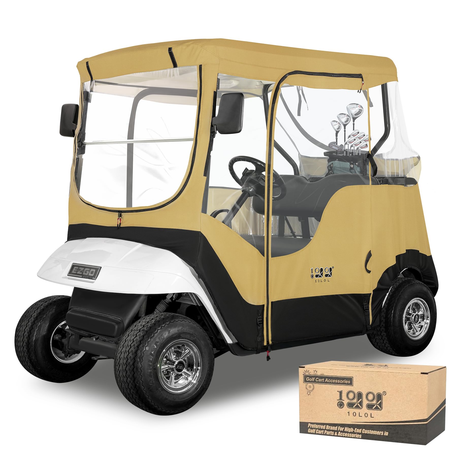 Photo 1 of 10L0L 2 Passenger Golf Cart Enclosure for EZGO TXT & RXV, 600D Waterproof Golf Cart Rain Cover, Heavy Duty Driving Enclosure, Snowproof Windproof, with Clear PVC Windows & Tail Light Panel - Roof 59”