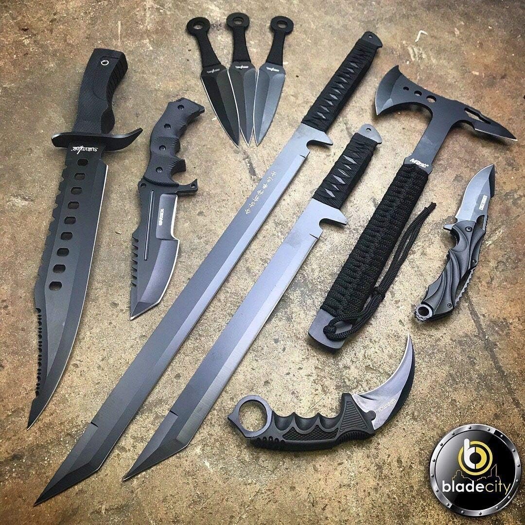 10 Pieces Tactical Knife Set Includes Axe, Karambit, Huntsmen Bowie, Spring Assisted Knife, 3 Piece Throwing Knife Set, Twin Ninja Swords, Hunter Bowie