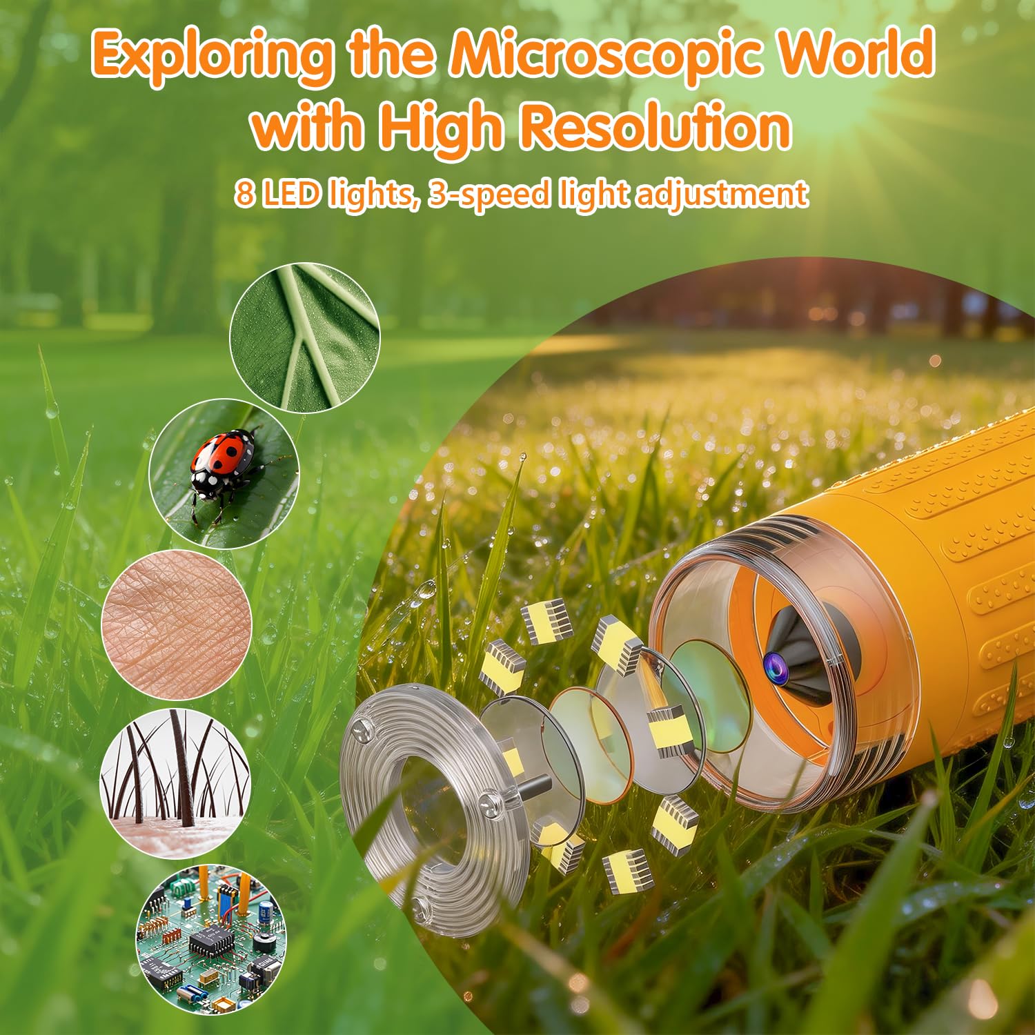 Eyoushow Mikroskop für Kinder, 1080P HD 3.0" IPS Bildschirm Taschenmikroskop, mit 8 LED Licht, 1000X Vergrößert, Digital Microscope Wissenschaft Bildung Spaß Geburtstagsgeschenke 3-12 Jahre Kinder 4