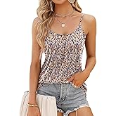 Micoson Flowy Camisole for Women Scoop Neck Adjustable Spaghetti Strap Casual Pleated Basic Tank Tops