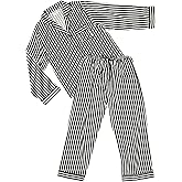 Balla Sleep + Spa Ivory and Black Stripe Satin Polyester Women's 2 Piece Full Length PJ Pajama Sleepwear Lounge Set, Medium