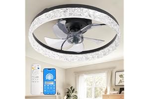 CubiCubi Modern Ceiling Fans, 20 Inch Black Ceiling Fan with Lights and Remote Control, APP, Fandelier with 6 Wind Speeds, Low Profile Ceiling Fans with Lights for Bedroom, Office