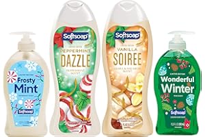 Softsoap Limited Edition Liquid Holiday Hand Soap and Moisturizing Body Wash Bundle, Including Peppermint and Pine Liquid Hand Soaps, Vanilla and Peppermint Body Washes, 4 Piece Gift Set