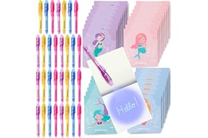 BONNYCO Invisible Ink Pen and Notebook Pack of 32 Mermaid Party Favors for Kids | Spy Pen Mermaid Party Supplies, Prizes for Kids | Magic Pen Mermaid Birthday Party Favors, Prizes for Students