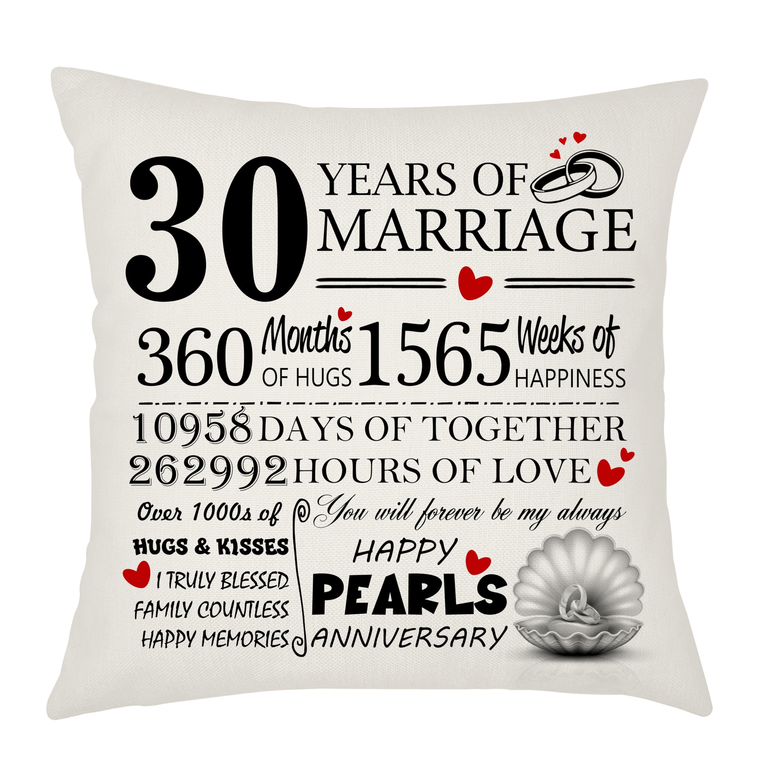 Weosan 30th Wedding Anniversary Pearls Anniversary Cushion Cover - Gift for Wife or Husband - 30 Years of Marriage Keepsake Present - Elegant 45x45cm Pillow Case (30 Years of Marriage)