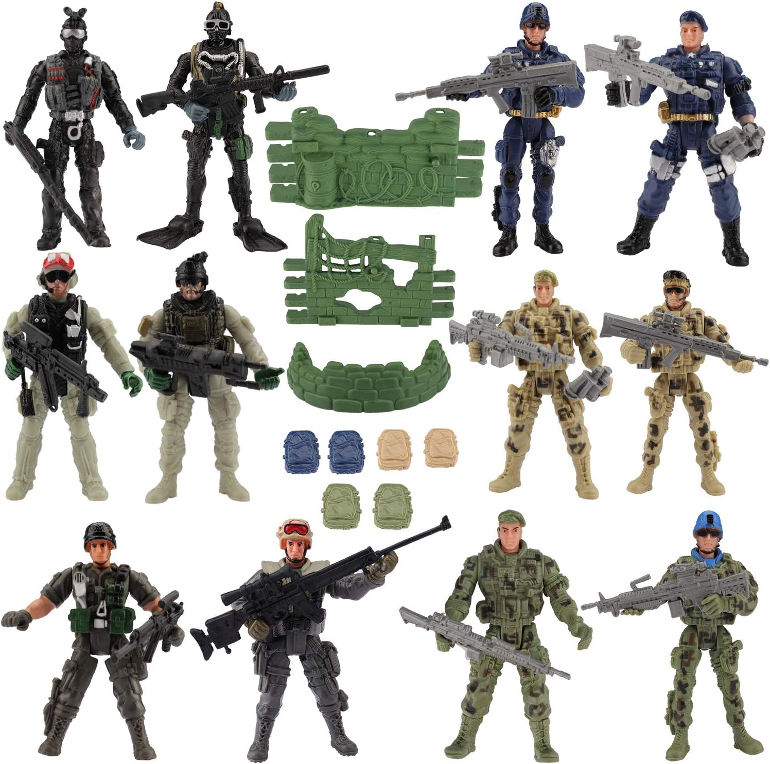 Jeicy 12 Pack Special Forces Army Combat SWAT Soldier Action Figures with Military Weapons and Accessories for Kids