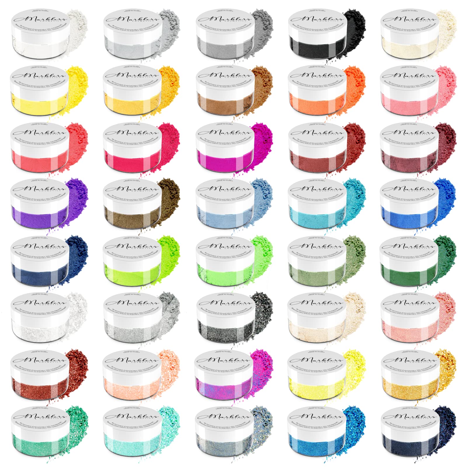MARBLERS Mica Powder Colourant Set [40 Colour Set] |Cosmetic Grade | Epoxy Resin Pigment | Dye | Non-Toxic, Vegan, Cruelty-Free | Lip Gloss, Nails, Body Butter, Bath Bomb, Candle & Soap Making