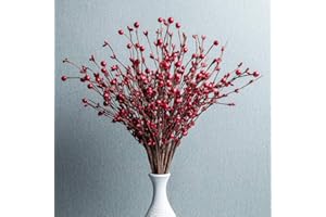 jinghong 6PCS Artificial Pip Berry Stems,Red Berry Stems Red Berry Spray Picks for Winter Christmas Holiday and Home Decor(Red)