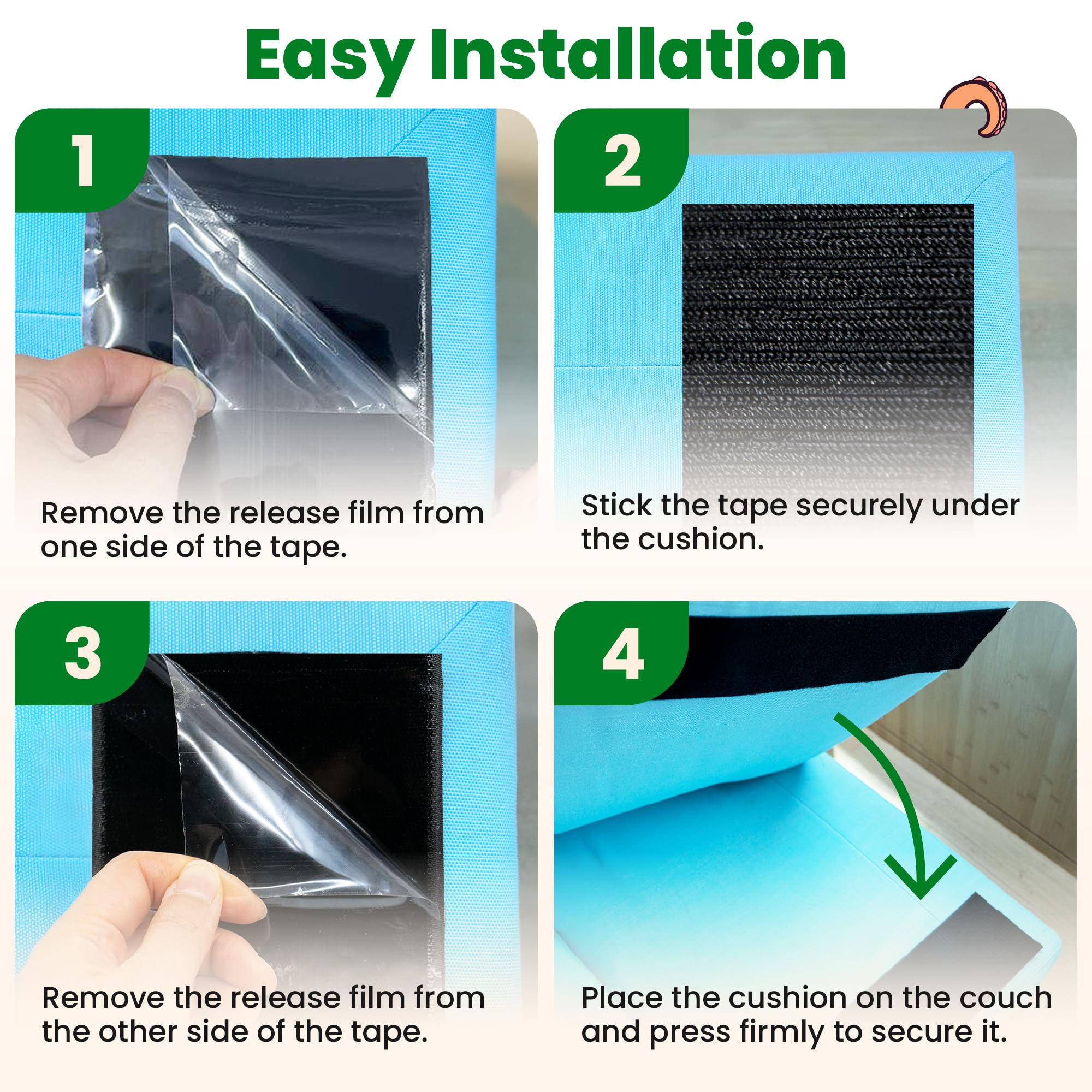 ECOHomes Heavy Duty Strips for Couch Cushions 4 Inch x 6.5 FT Keep Sofa Cushions from Sliding - Adhesive Hook And Loop Tape Roll To Prevent Sliding Couch Cushion, Outdoor Non Slip Furniture Grip Black